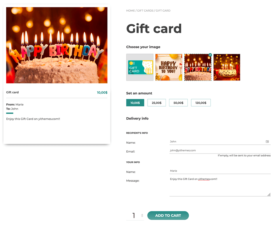 WooCommerce Gift Card Example