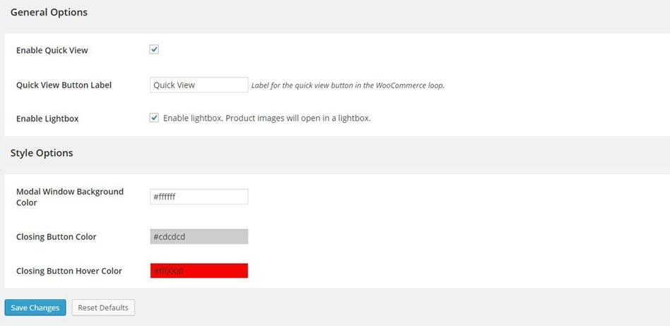 WooCommerce Quick View General Setting