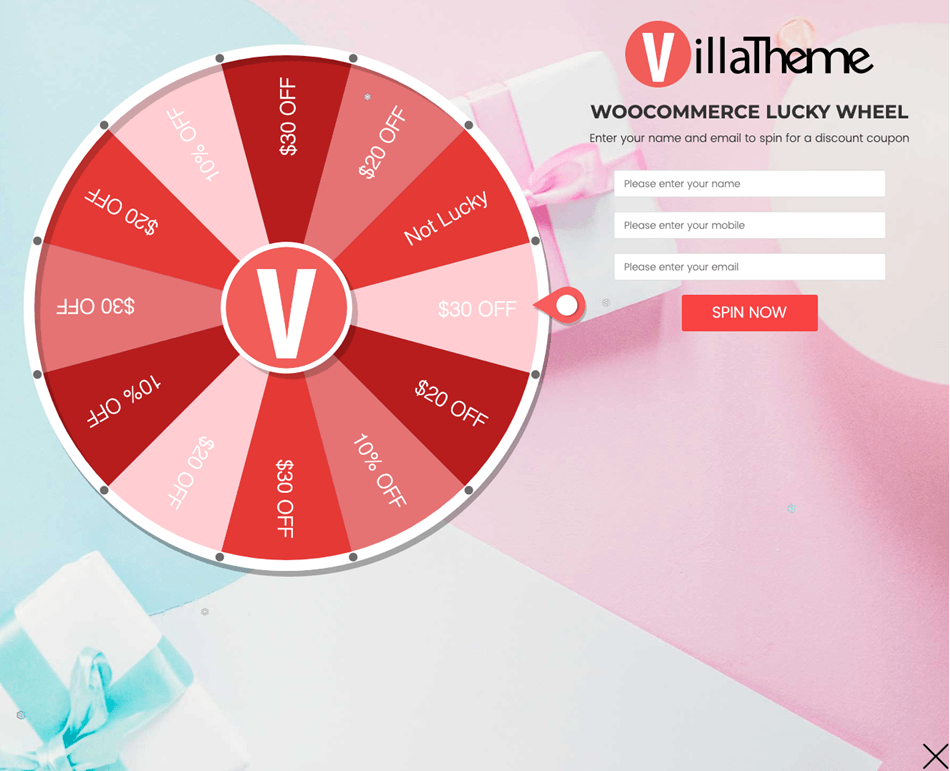 WooCommerce Spin Red Lucky wheel Example