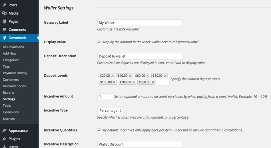 WooCommerce Wallet Setting