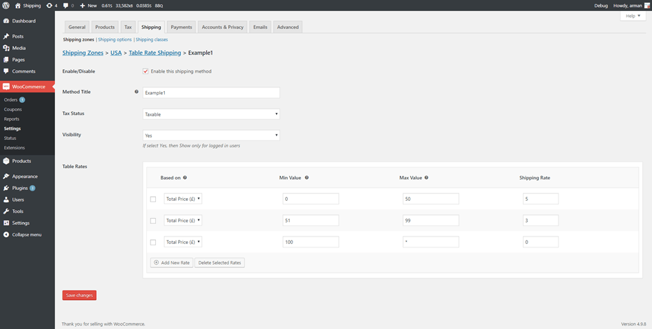 WooCommerce table Rate Shipping Example