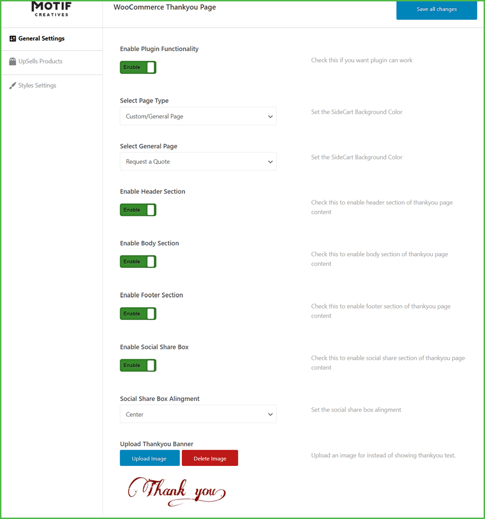 WooCommerce thank you page General Setting