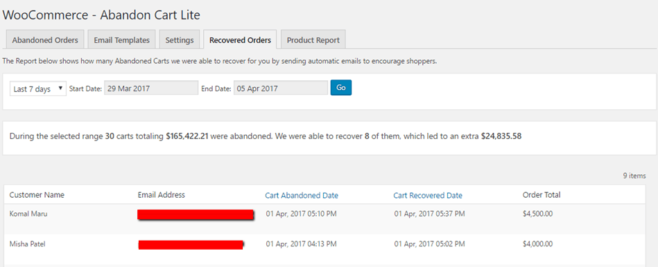 Woocommerce Abandoned Card Recovered Orders Overview