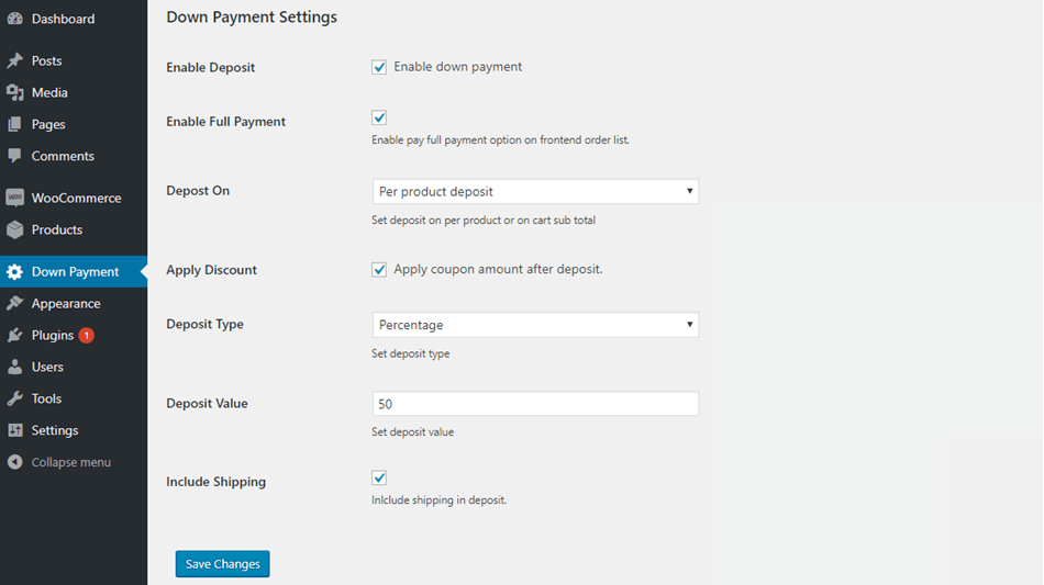 Woocommerce Deposite Down Payment Setting