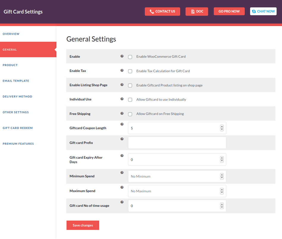 Woocommerce Gift Card General Setting