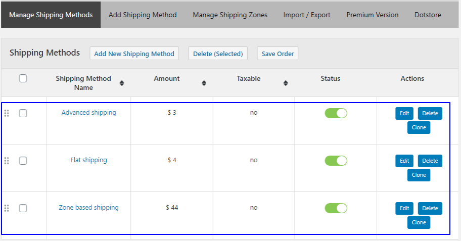 Woocommerce Manage Shipping Method Screenshot