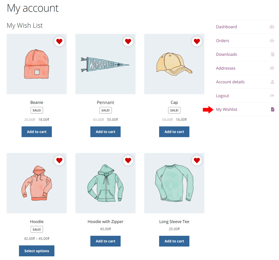 Woocommerce My Wishlist Screenshot