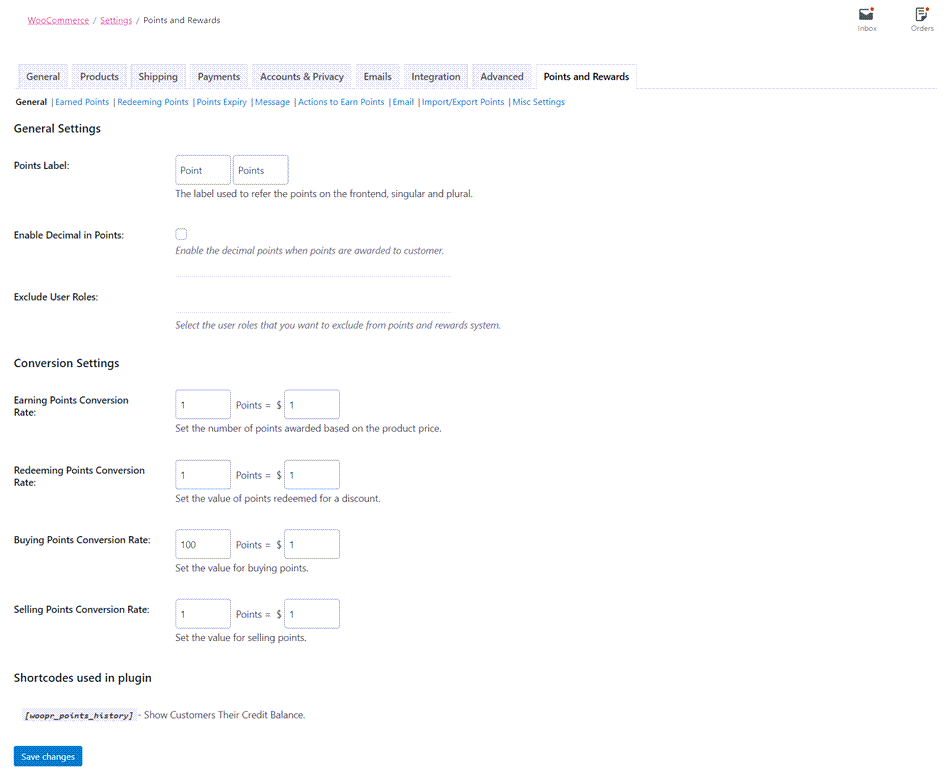 Woocommerce Point Reward General setting