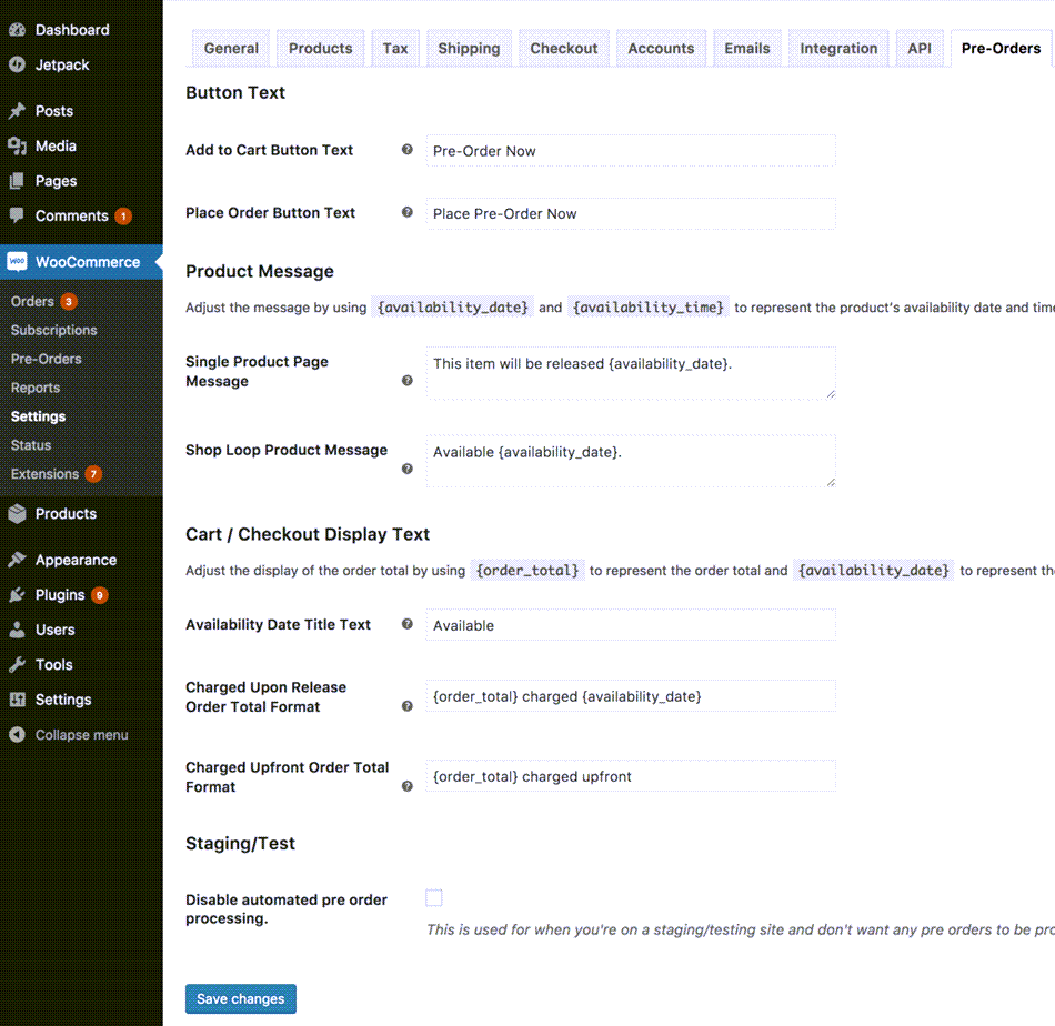 Woocommerce Pre Orders Settings
