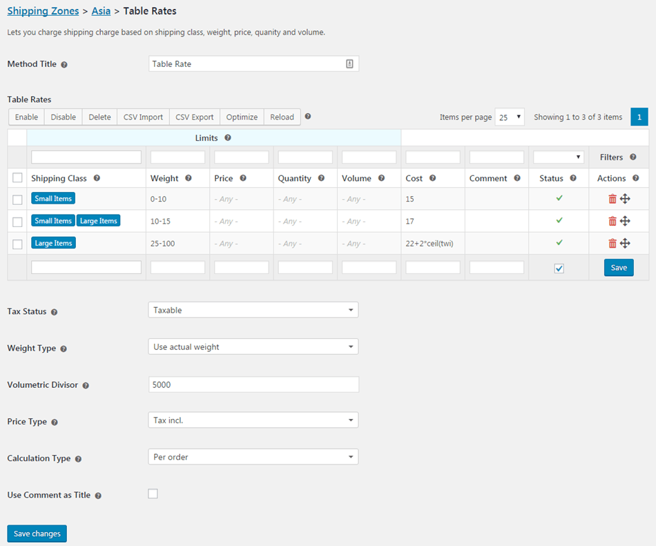 Woocommerce Table Rate Shipping Based On Weight, Price, Quantity, Volume, Cost