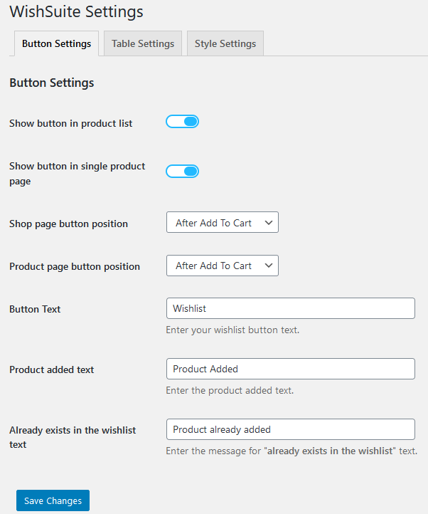 Woocommerce Wishlist Button Setting