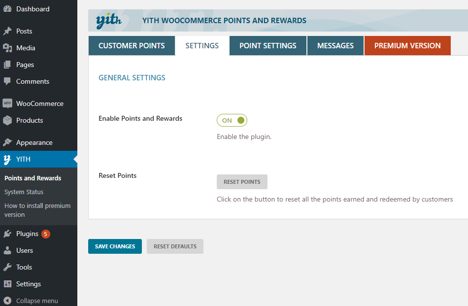 Yith Woocommerce Points And reward General Setting