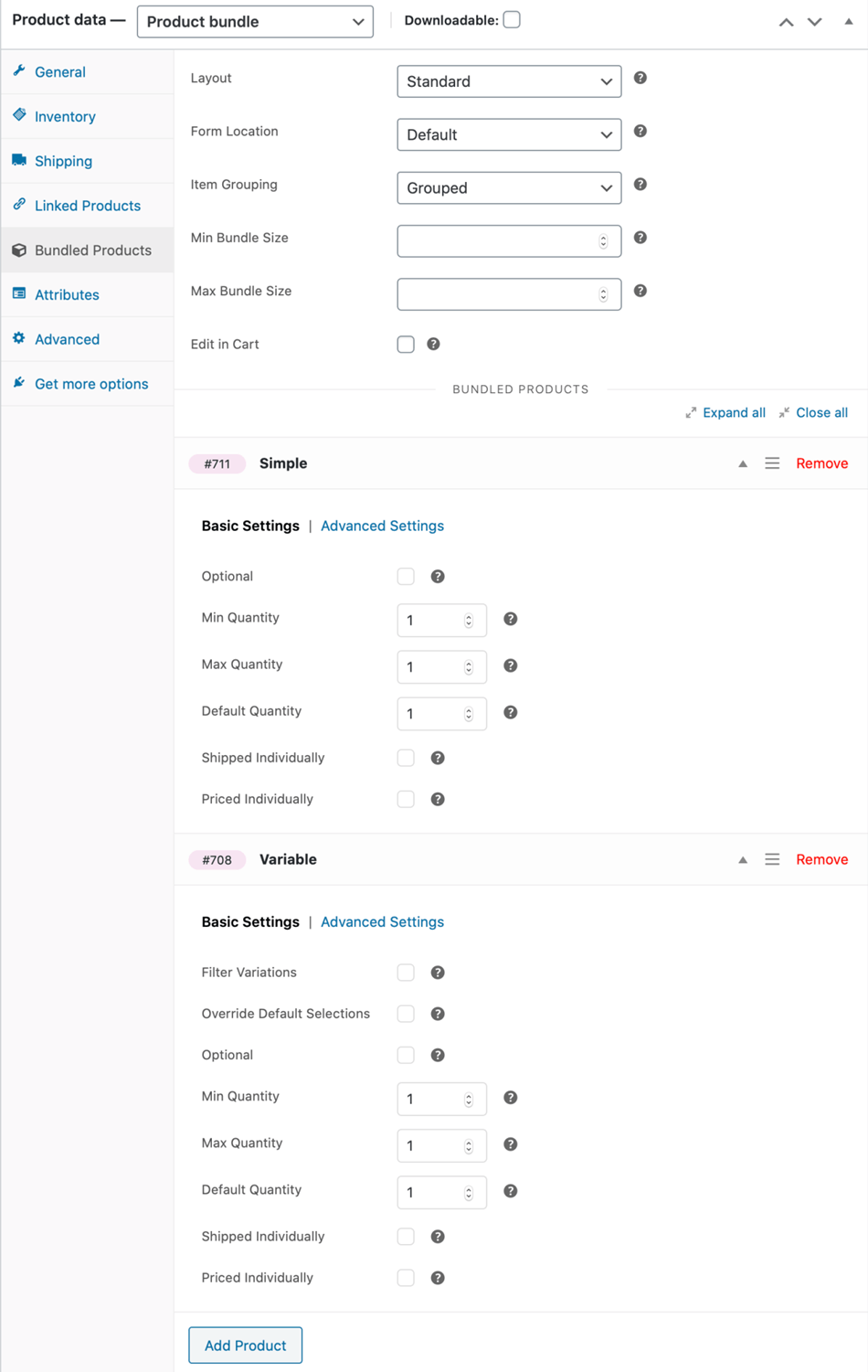 admin bundled products Basic Setting