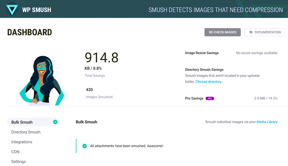 image Optimization WP SMUSH Dashboard