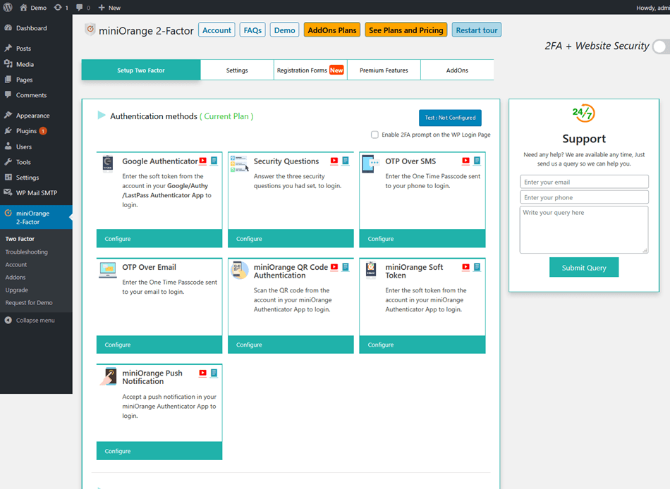 miniOrange Two Factor authentication Setup