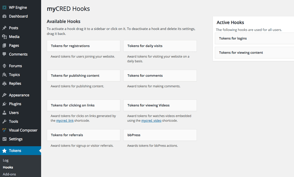 myCred Hooks Setting