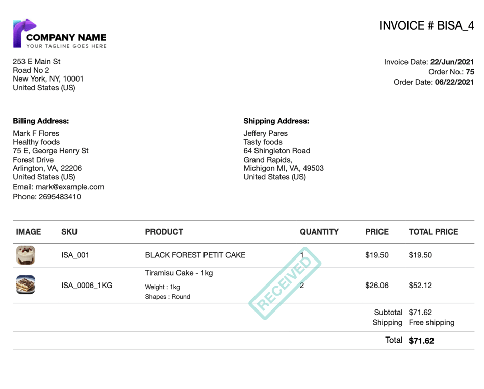 print invoices packing slip labels for woocommerce Example