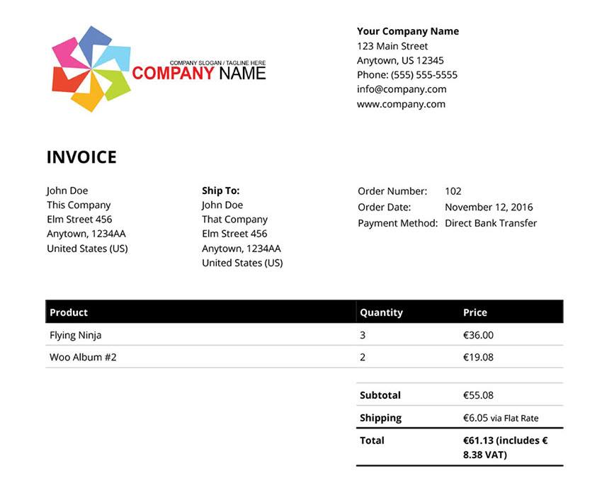 woocommerce product Pdf invoices Example