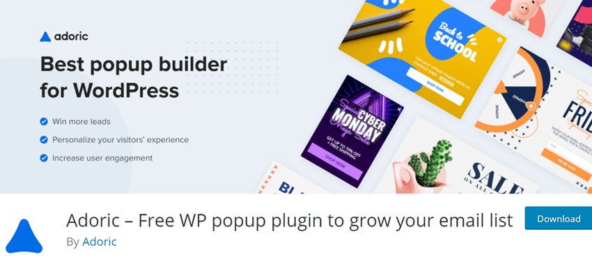 Adoric – Free WP popup plugin to grow your email list