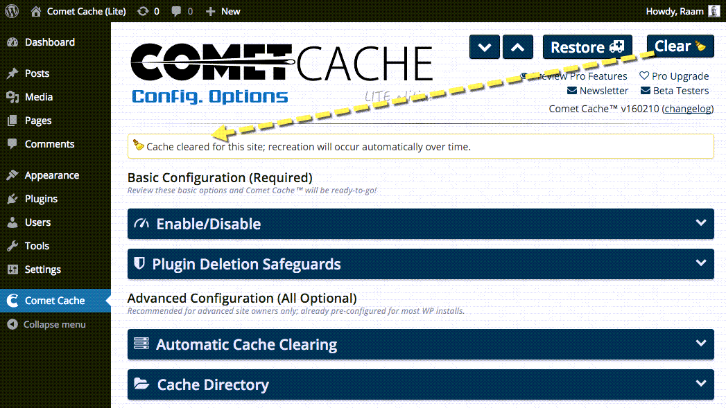 Comet Cache Config Option