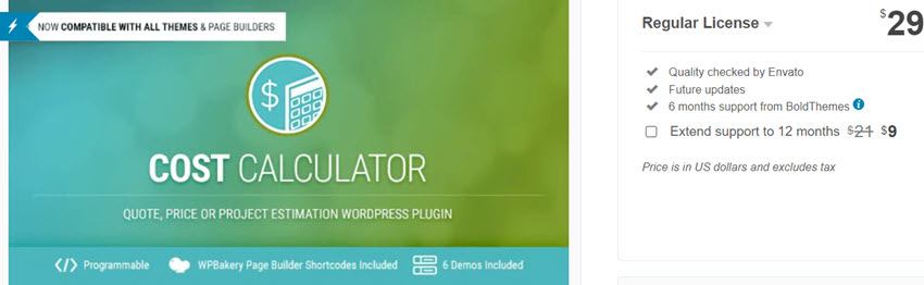 Cost Calculator WordPress