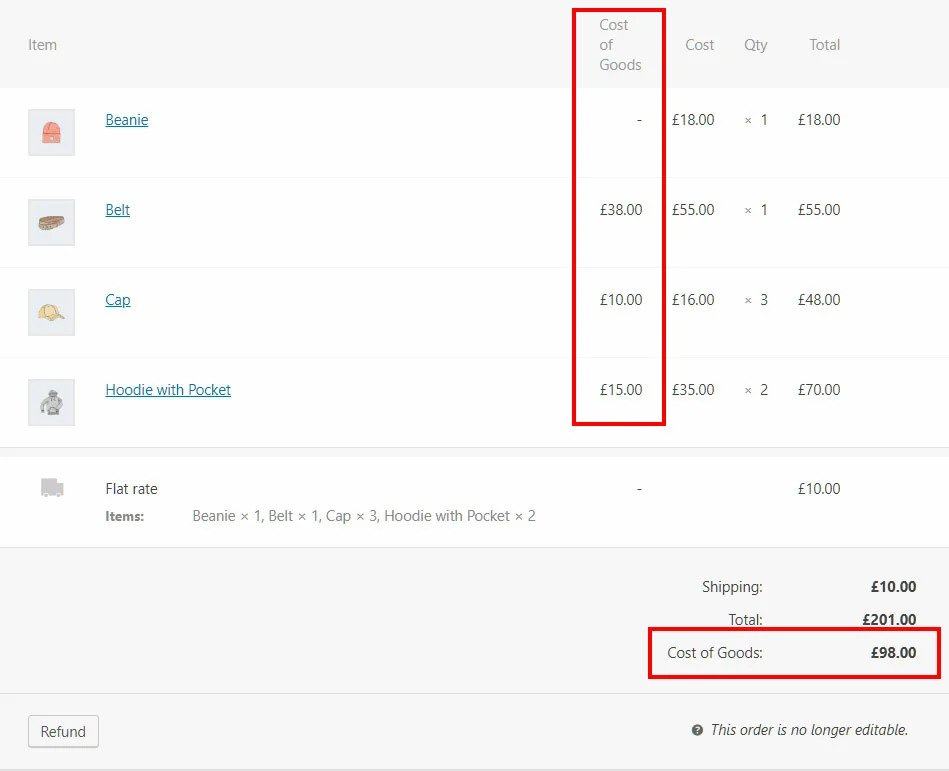 Cost calculator plugin Screenshot