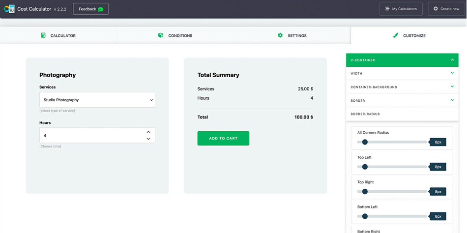 Cost calculator plugin Screenshot