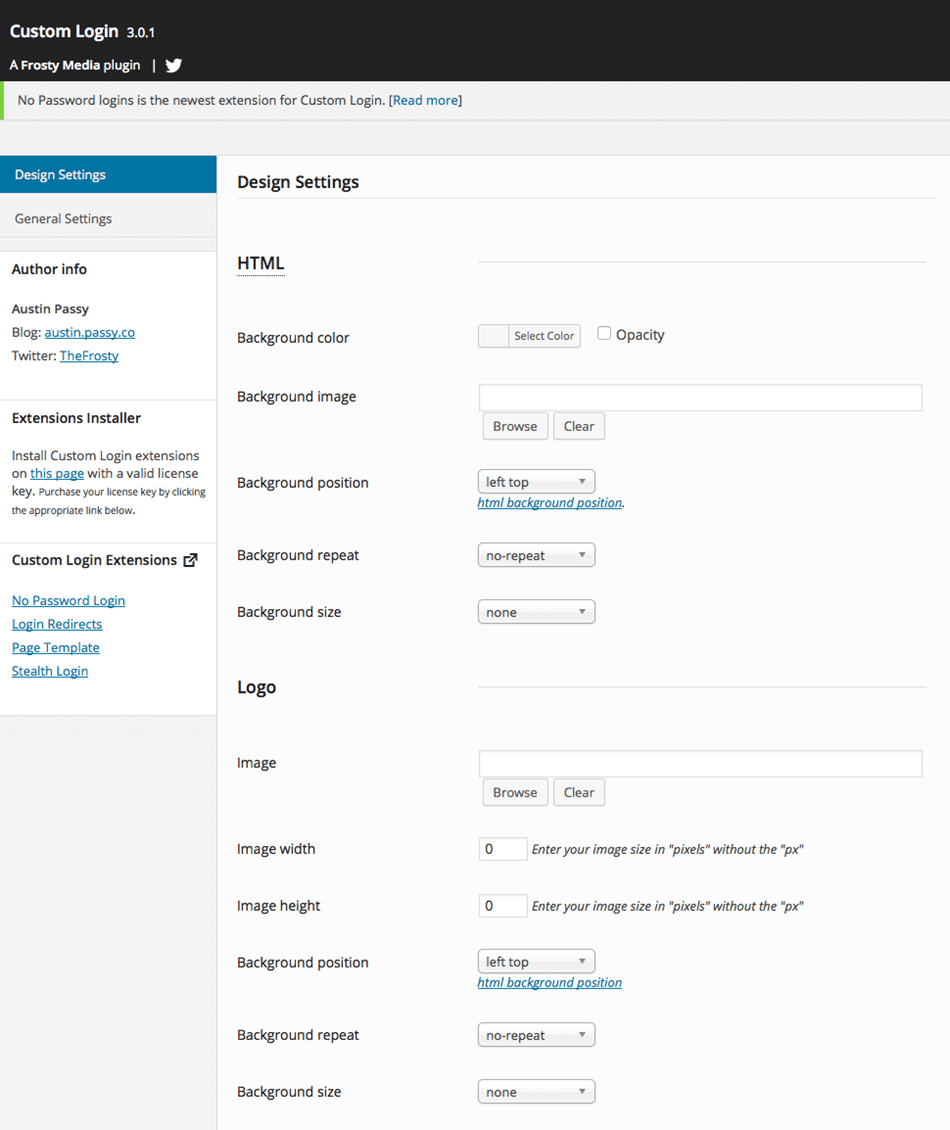 Custom Login Design Setting