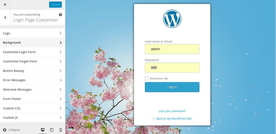 Custom Login Page With Default Background