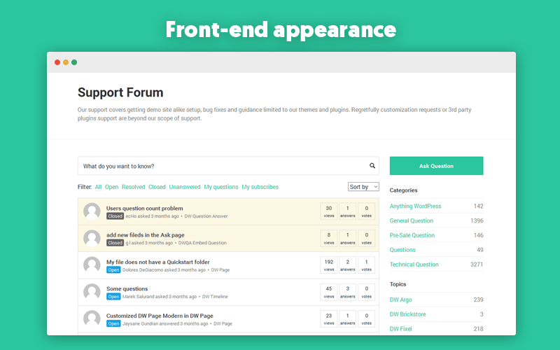 DW Question & Answer Front-End Appearance