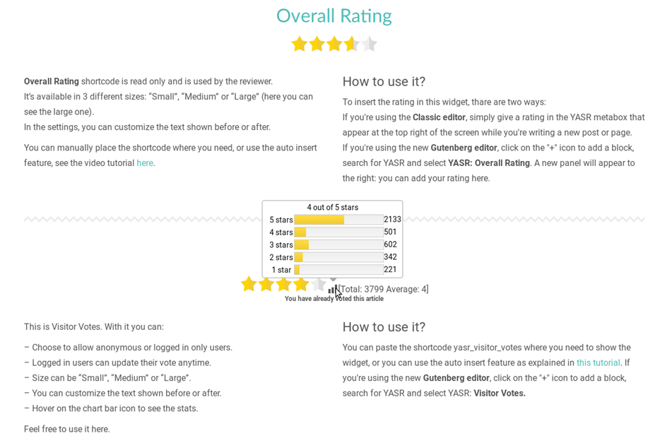 Example Of Yasr Overall Rating And Yasr Visitor Votes Shortcodes