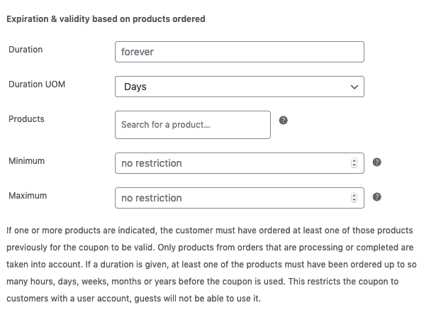 Expiration and validity based on products Manual Setting