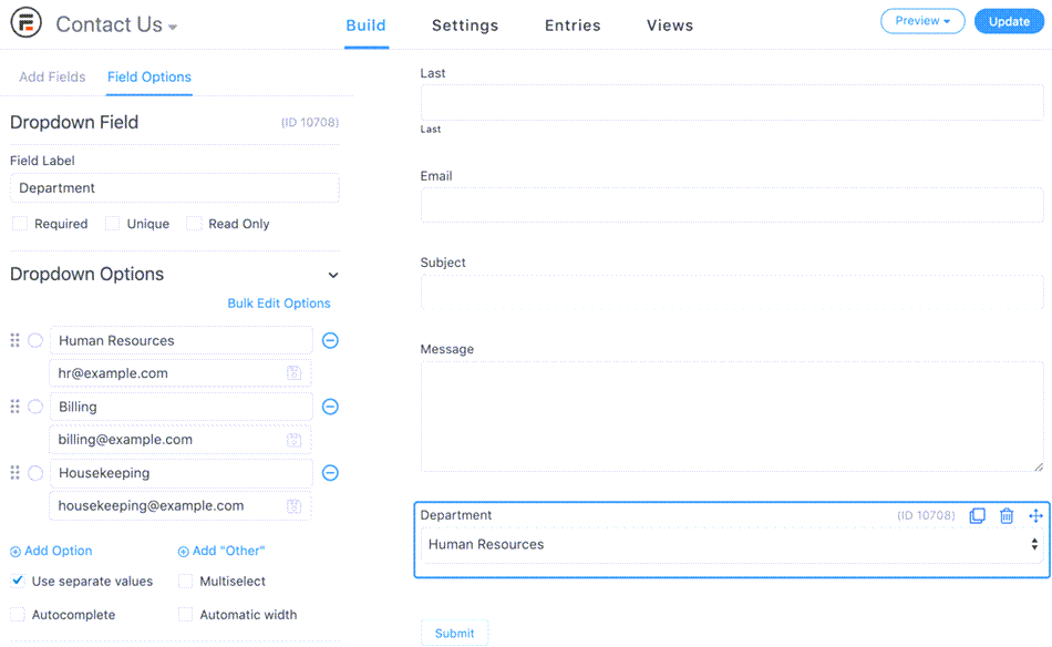 Field Option For Checkout Fields In The Form Maker