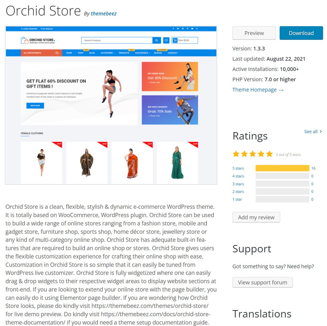 Free Orchid Woocommerce Store Theme preview