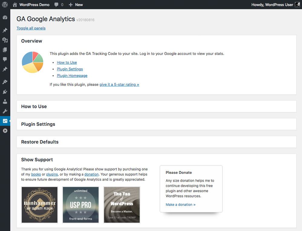 GA Google Analytics Overview Plugin Setting