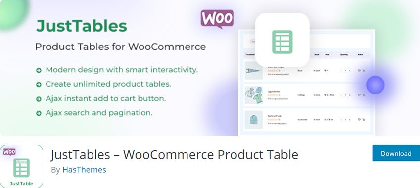 JustTables – WooCommerce Product Table