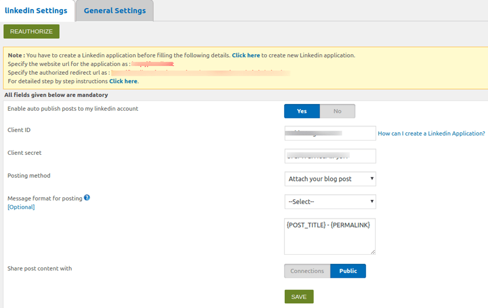 Linkedin Configuration Setting