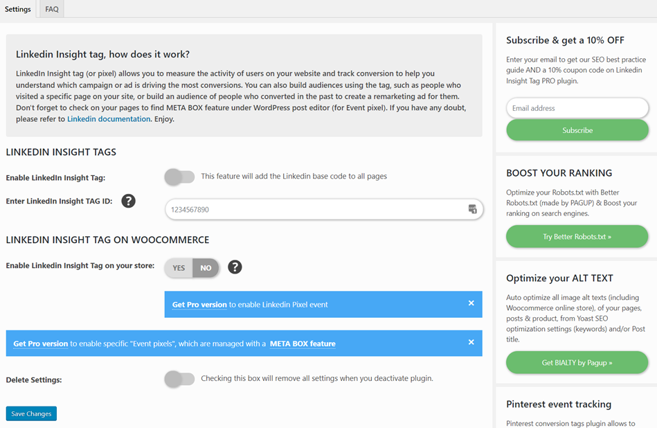 Linkedln Insight Tags Setting Page