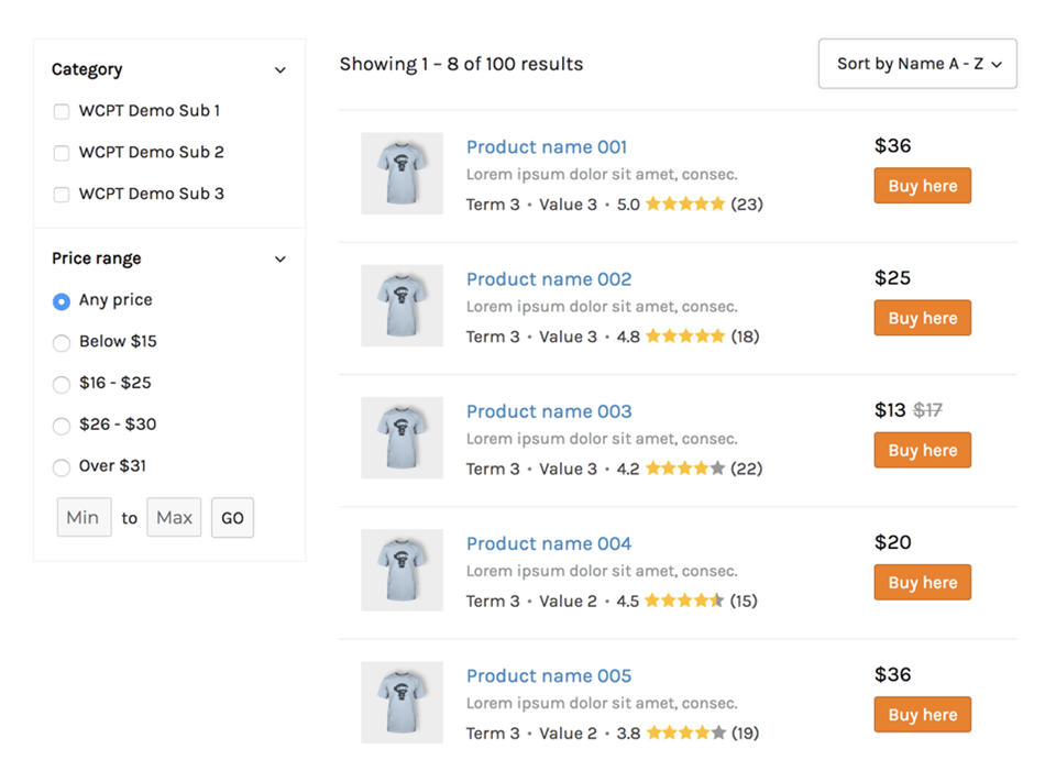 Listing Of Product Like A Table Screenshot