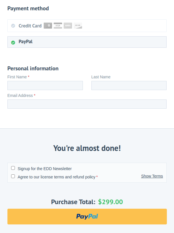 PayPal button On Checkout Page Screenshot