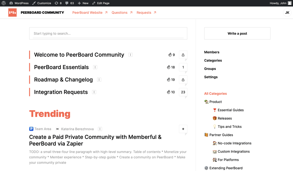 PeerBoard Community Forum Example