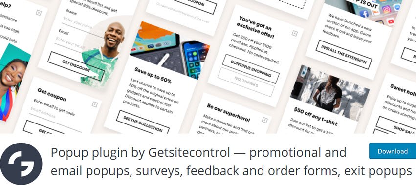 Popup plugin by Getsitecontrol - promotional and email popups, surveys, feedback and order forms, exit popups