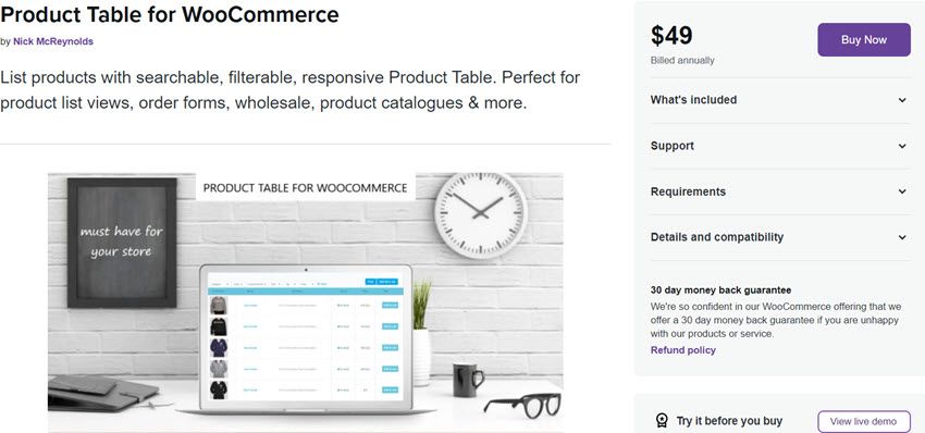 Product Table for WooCommerce