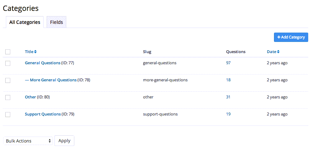 Question categories Setting