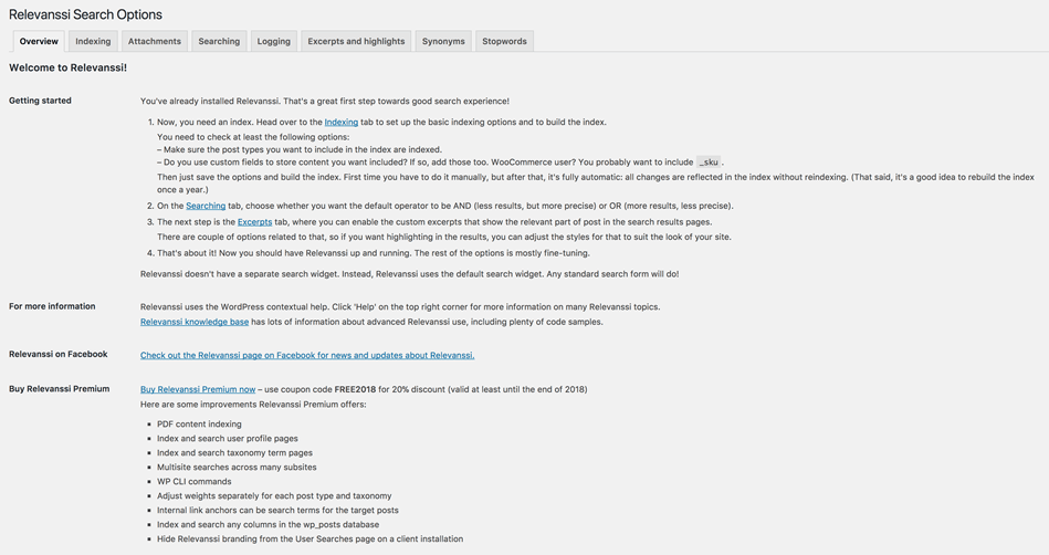 Relevanssi Search Option General overview Page