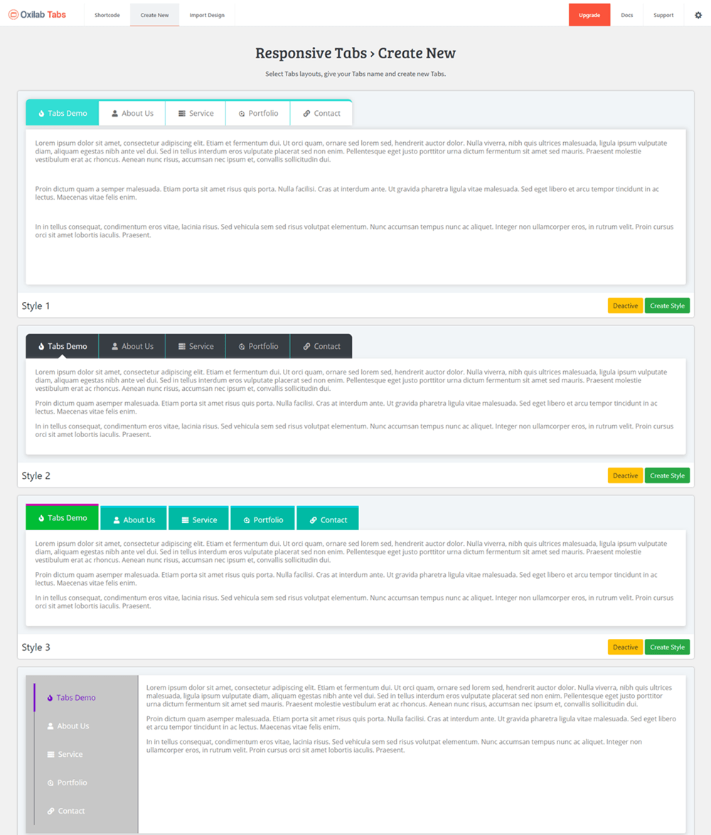 Responsive Tabs Template Selection Page