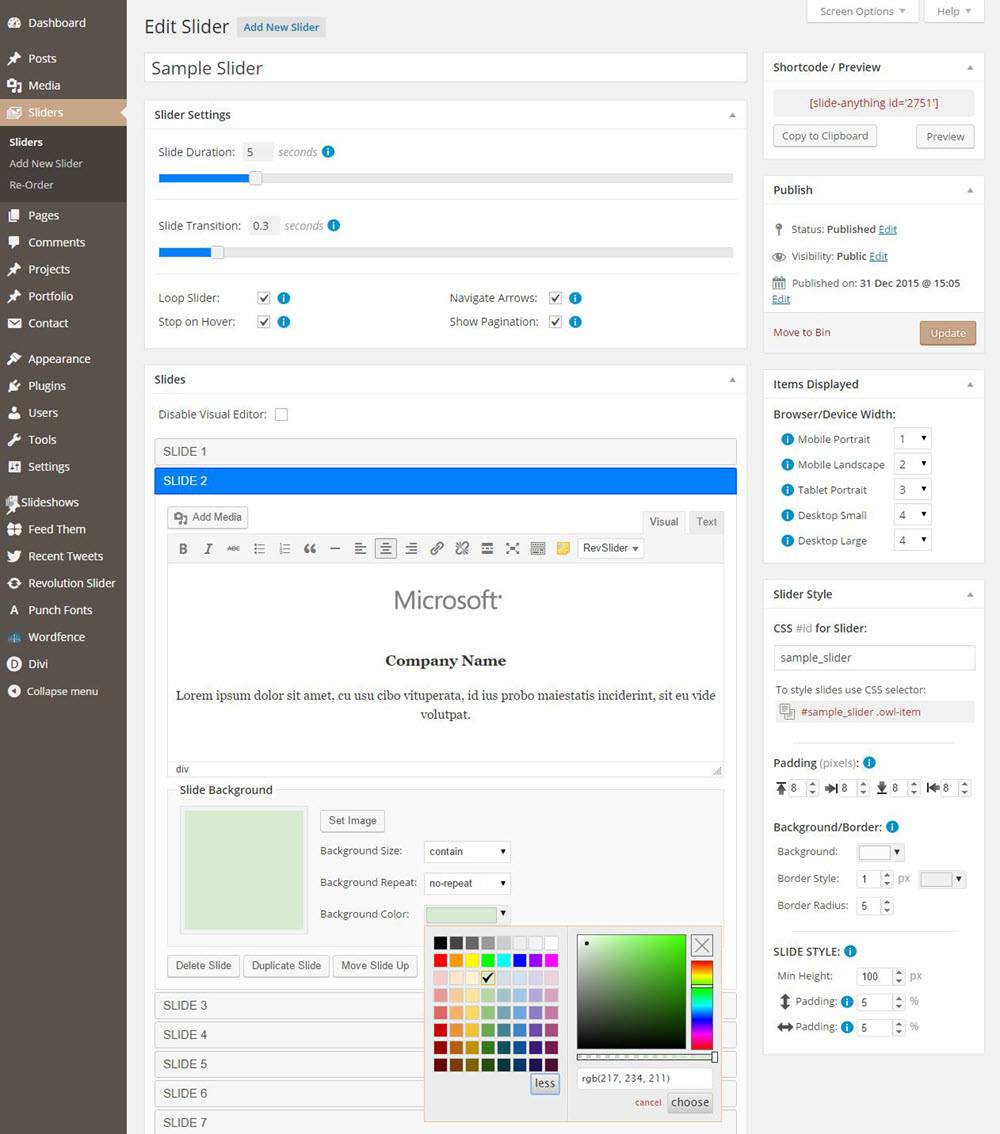 Slide Anything Edit Sample Slider Dashboard