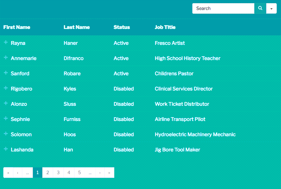 Teal Colour Table Preview In Frontend