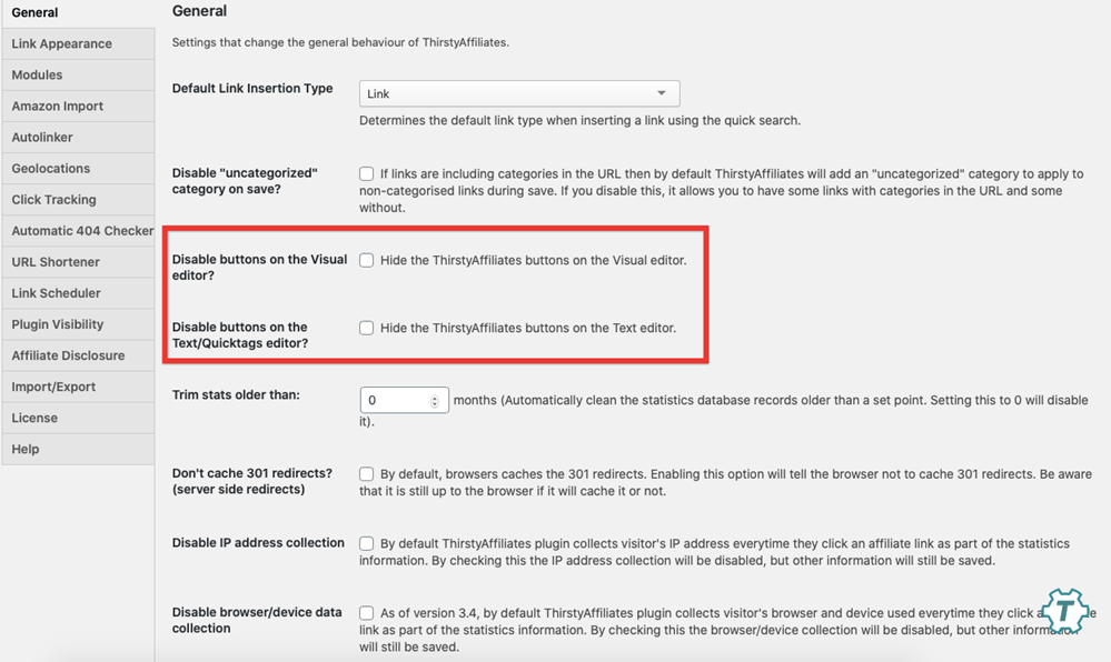 Thirstyaffiliates General Setting