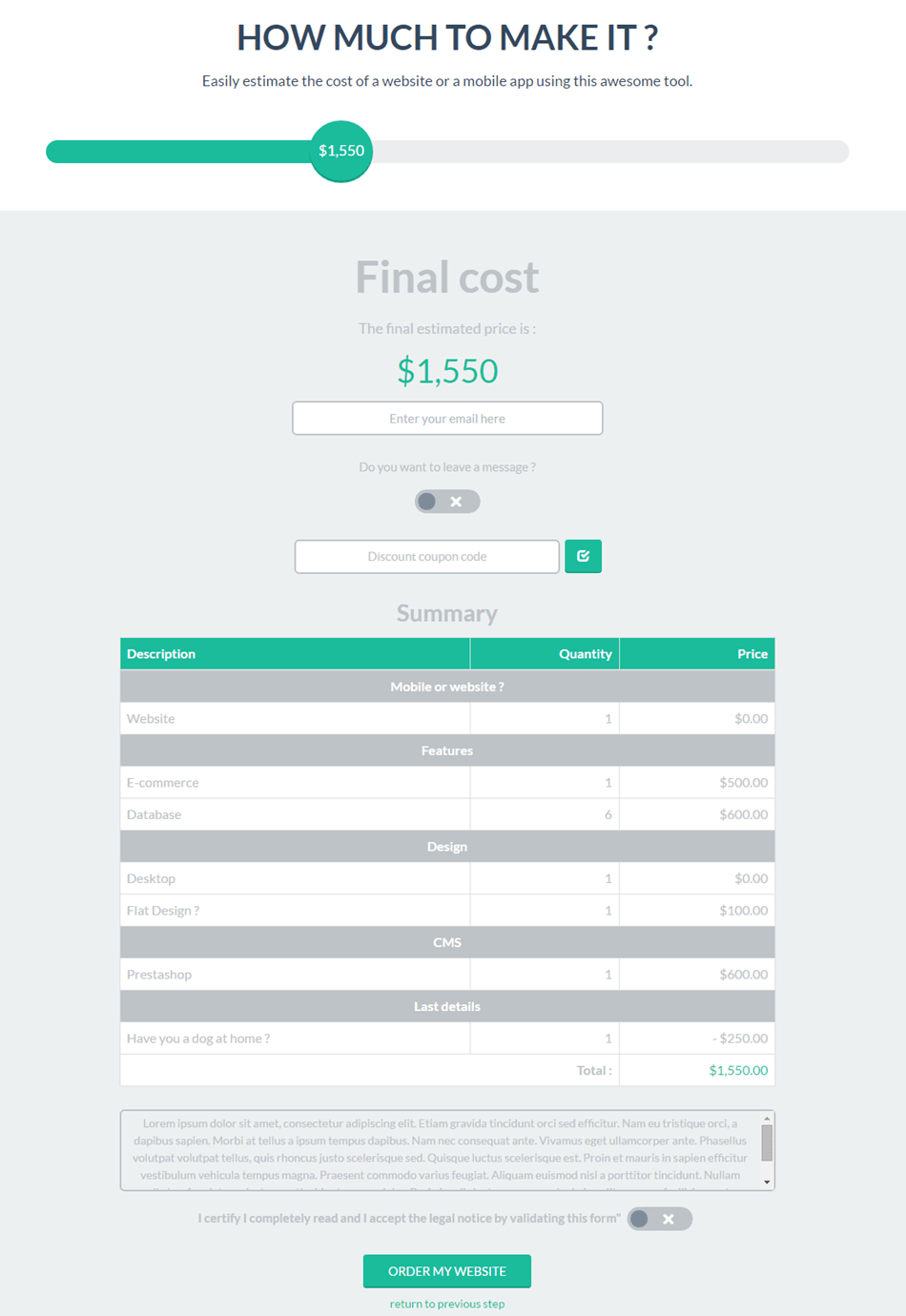 WP CostEstimation Payment Form Builder Demo